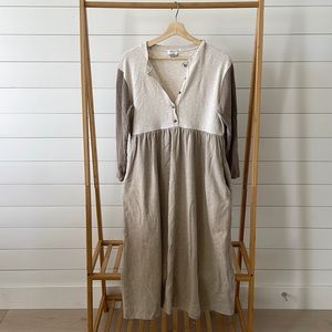 Color block long sleeve beige dress